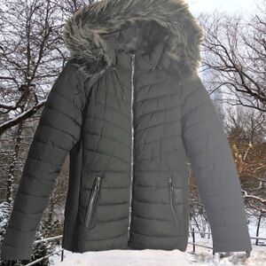 Puffer Jacket with Removable Faux Fur Hood